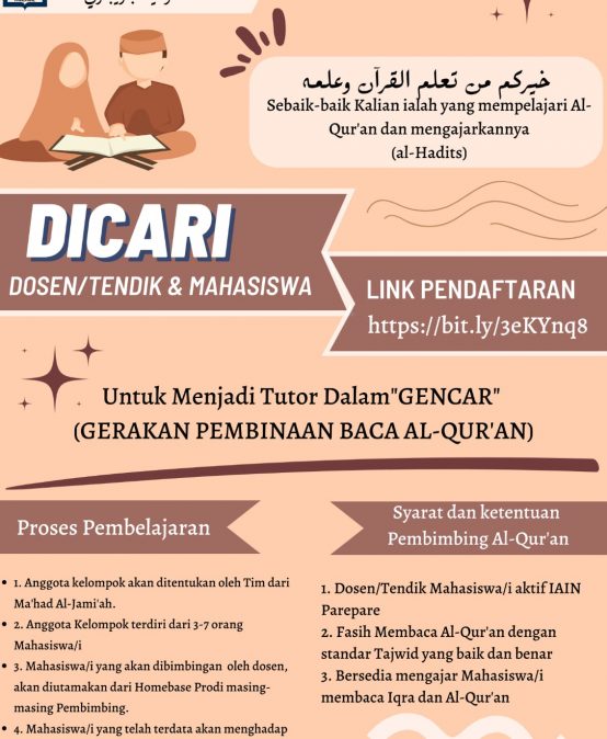 Pendaftaran Tutor Gerakan Pembinaan Baca Al Qur’an